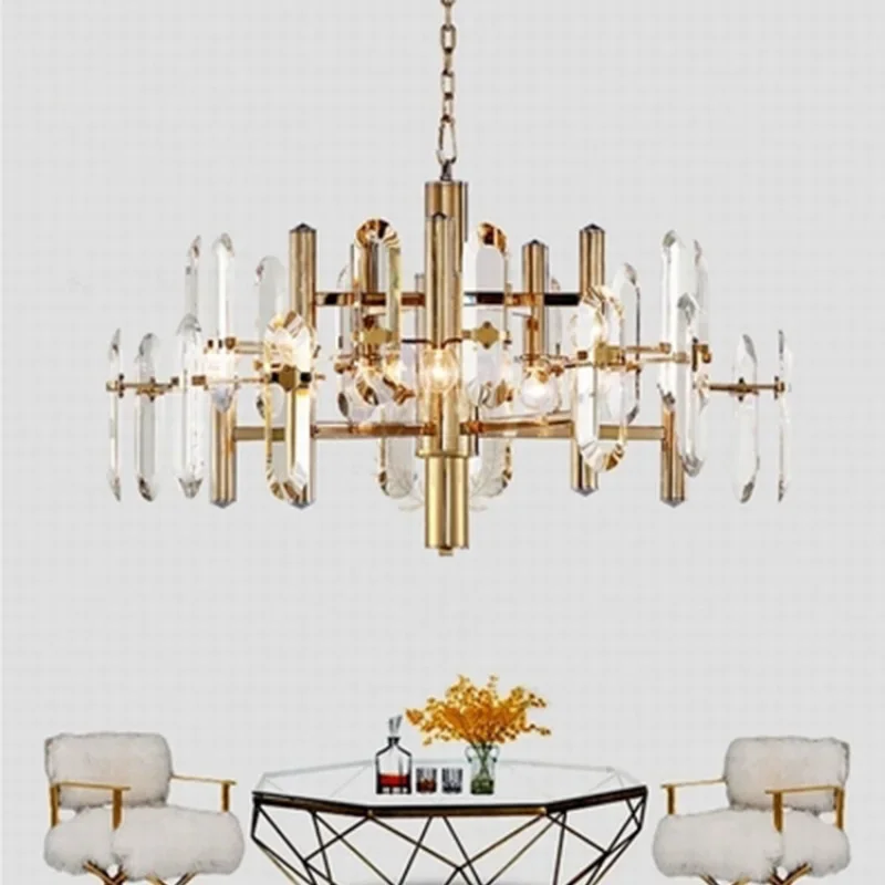 

led e14 Postmodern Crystal Iron Gold Chandelier Lighting Lustre Suspension Luminaire Lampen For Foyer