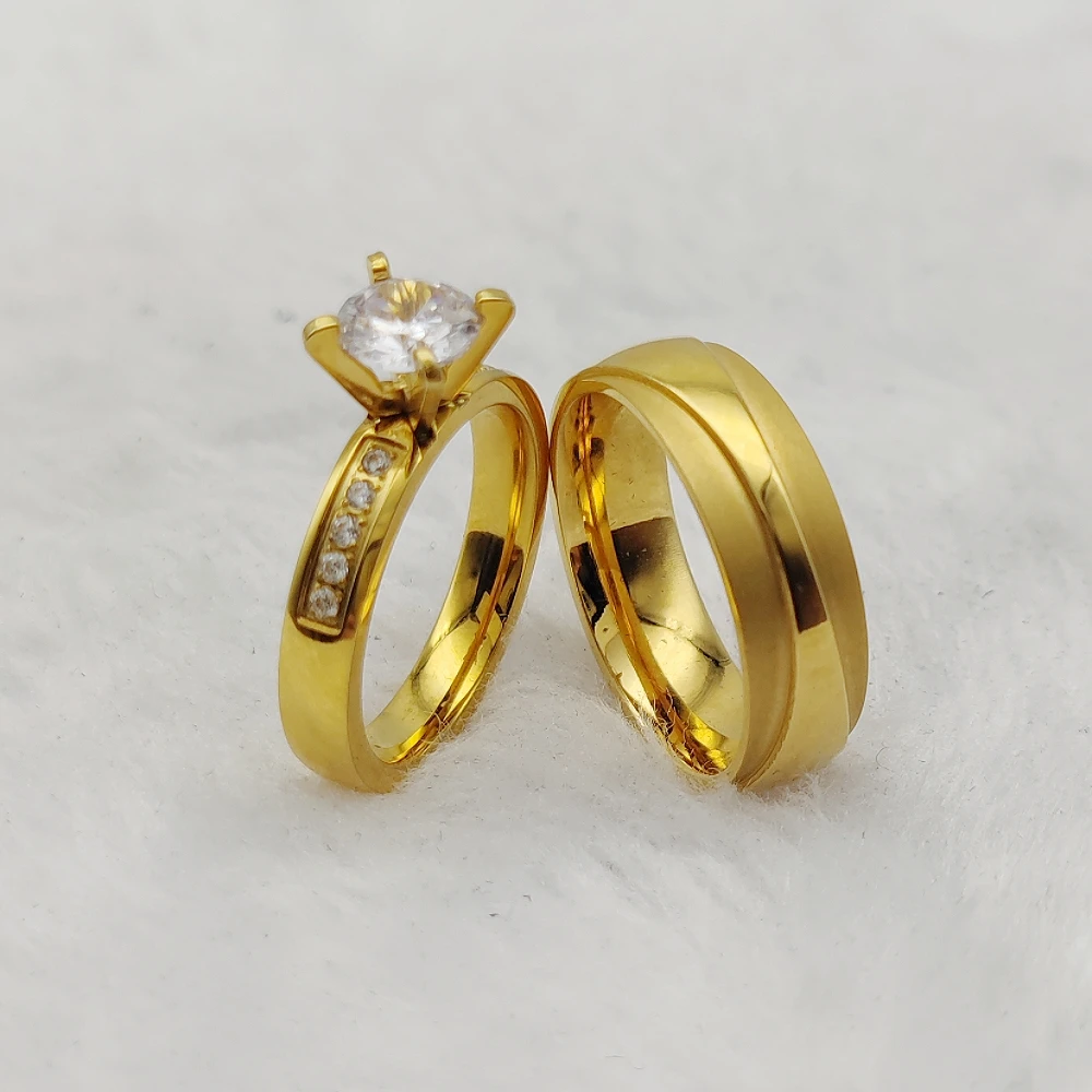 Saudi Arabia Jewelry Promise Invisible Setting Jewelry Wedding Rings 18k Golden Plated Marriage Engagement  Sets Couples