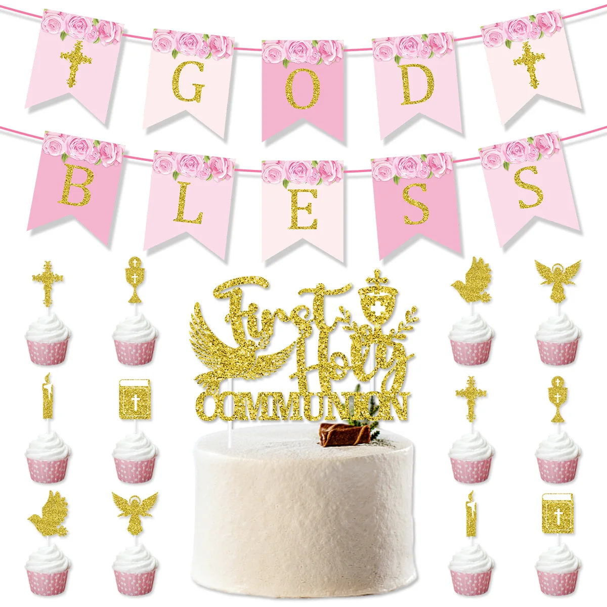 First Holy Communion Cake Insert, Baby Shower, Christening, Baptism Cake Toppers, Birthday Party, Bible Cross