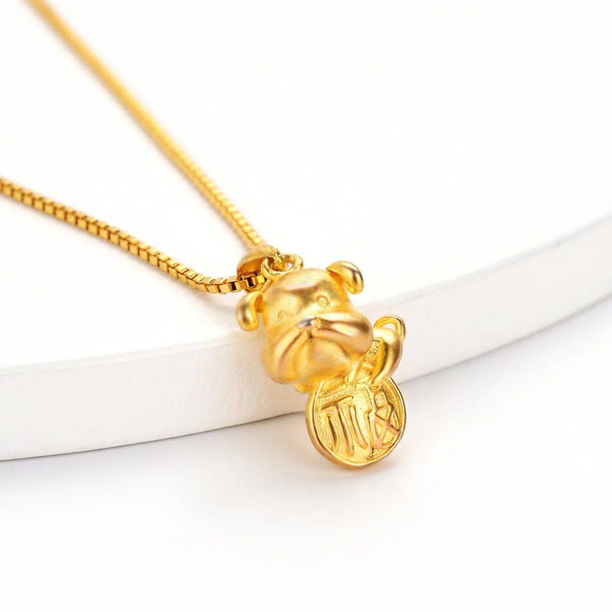 AU999 Womens Gold Necklace, Chinese Zodiac, God of Wealth Dog 24K Pure Gold Pendant Necklace, Fashionable Real Gold Jewelry