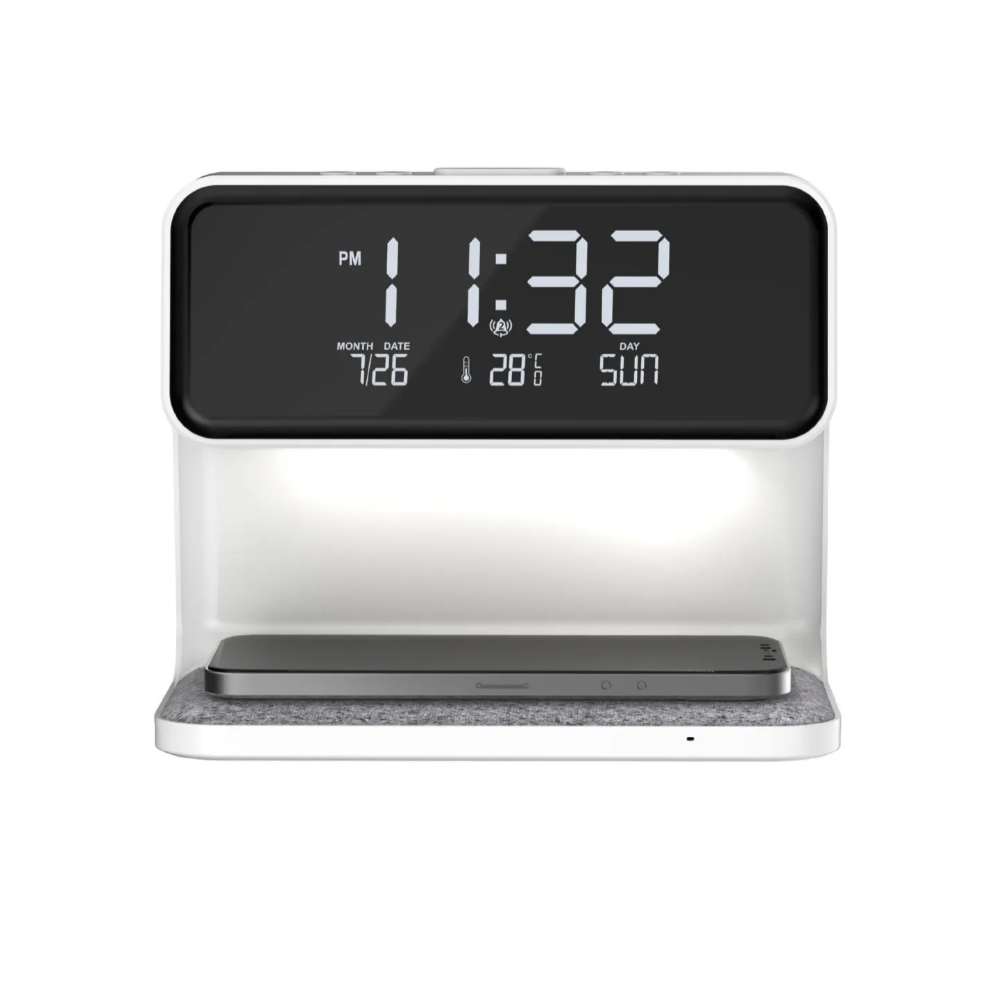 Wireless charging desk light with clock, night light, bedside light, alarm clock