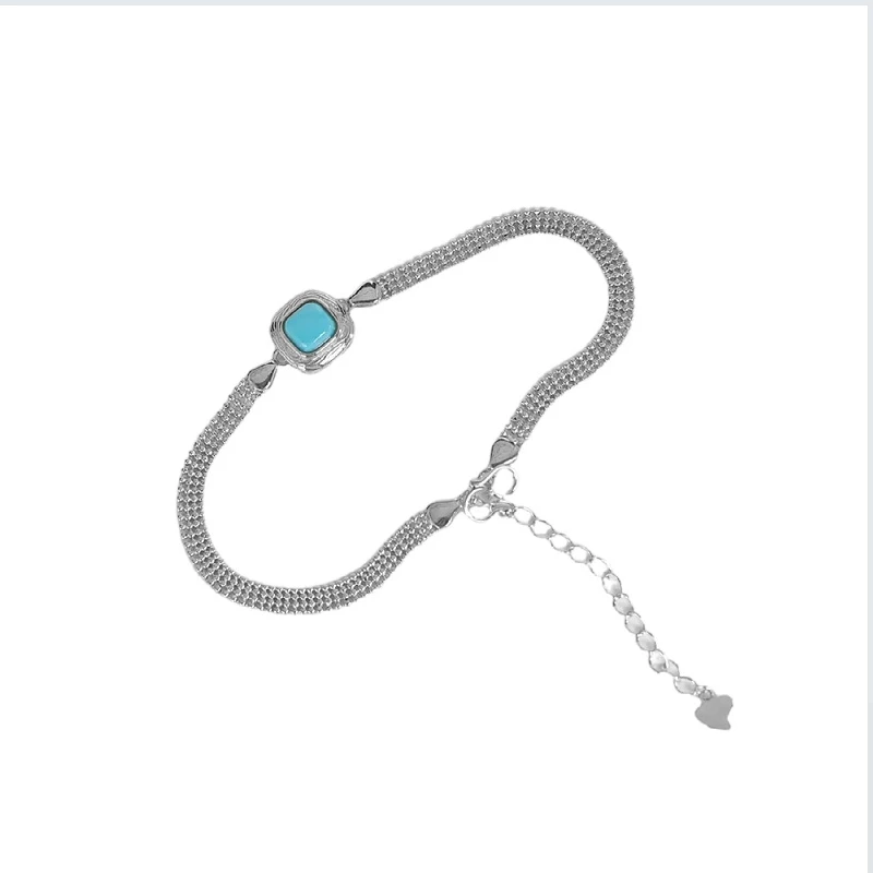 Literary and retro style hand jewelry, Nepalese style, S925 silver inlaid with turquoise bracelet, new Chinese style, aged silve