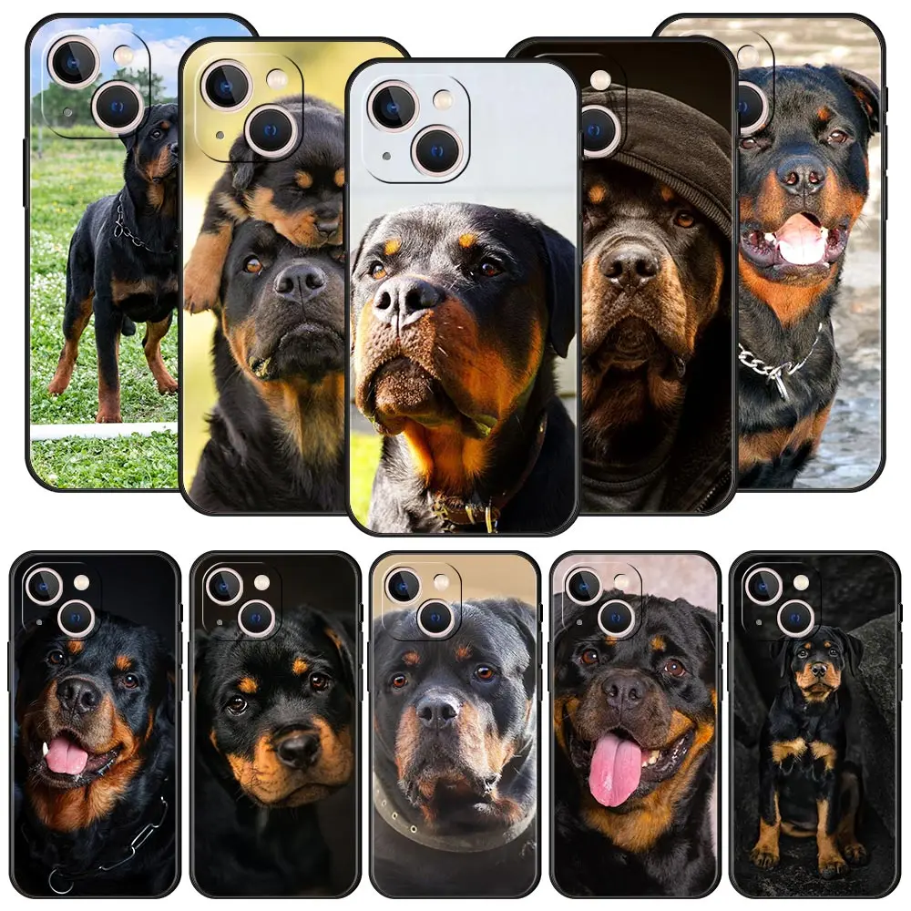 Rottweiler Dog For iPhone 11 12 13 15 14 Pro Max Phone Case X XR XS 7 8 Plus SE 2020 Luxury Black Soft Silicone Cover Funda