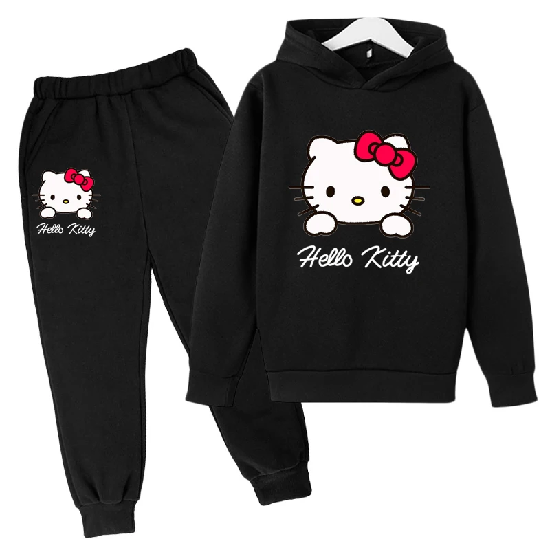 Kids hooded sweatshirt boys and girls sweatshirt two-piece set 2-12 years old casual fashion street set 2D print Hello Katie