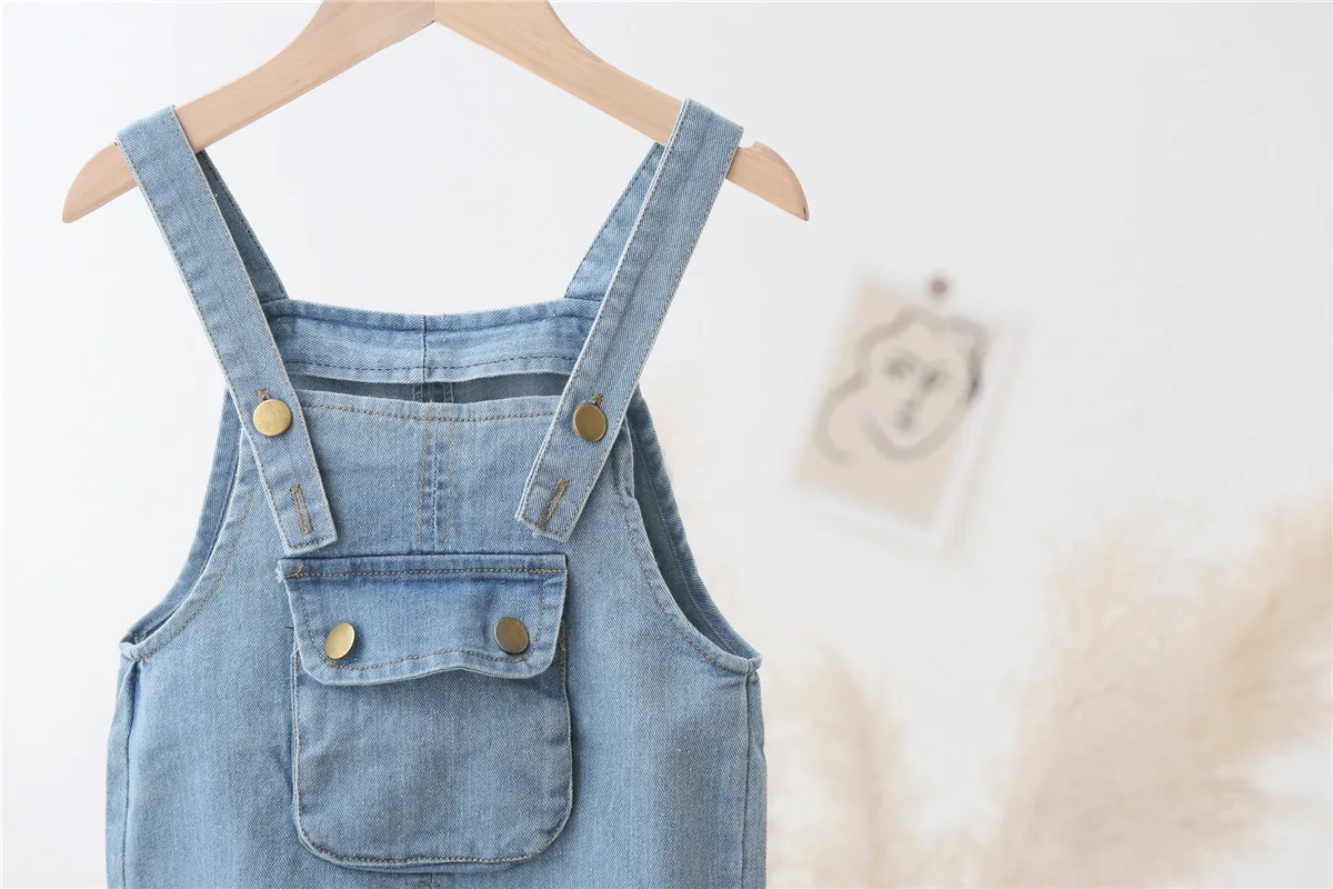 New Children Angel Wings Overalls Boys Girls Casual All-match Denim Trousers Autumn Solid Outwear 1-4Y Kids Fashion Bib Pants