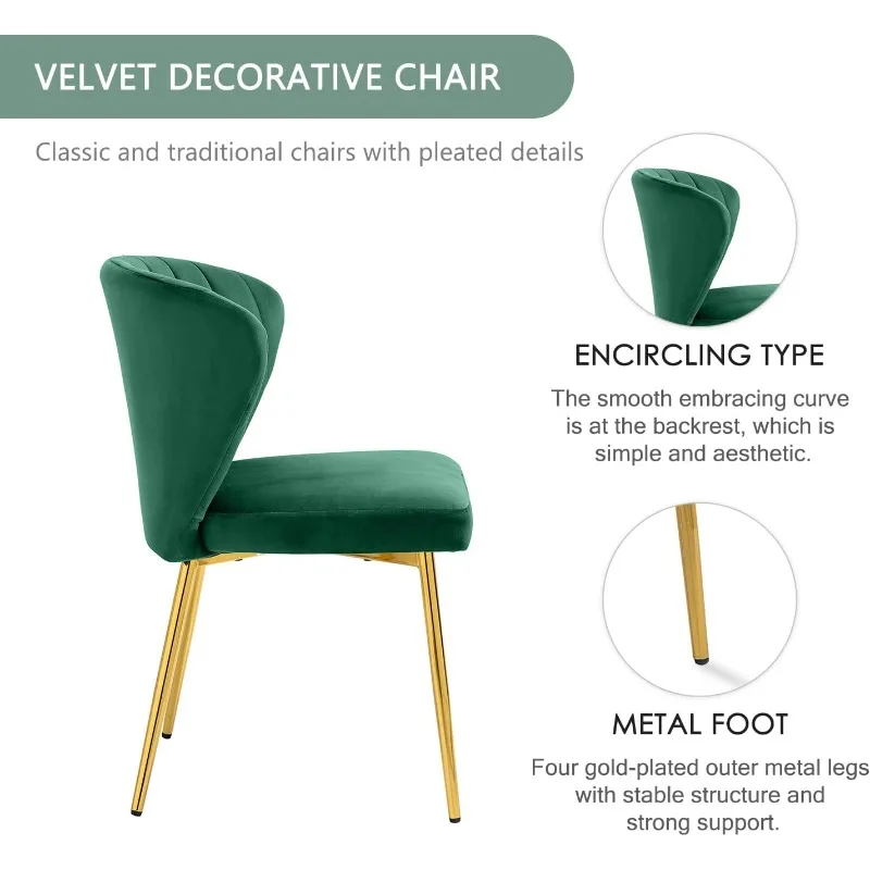 Set di 4 sedie da pranzo in velluto, sedia da pranzo imbottita capitonnè con gambe in metallo dorato, sedie da pranzo moderne della metà del secolo per