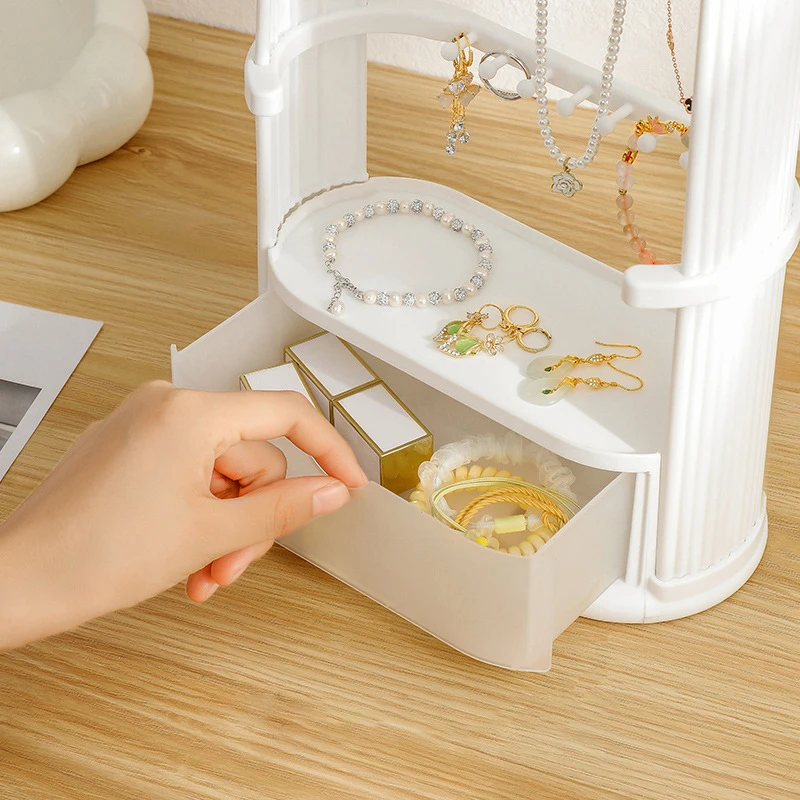 

3-Tiers Earring Display Necklace Bracelet Anklet Stud Earring Jewelry Storage Organizer Makeup Case Rack Holder With Drawer