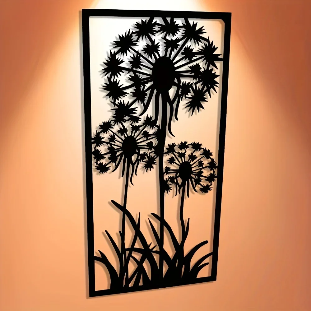 Minimalistische Löwenzahn-Metallwandkunst - Moderne Abstrakte Blumenskulptur für Landhaus-Dekor, Café-Wandbeschilderung