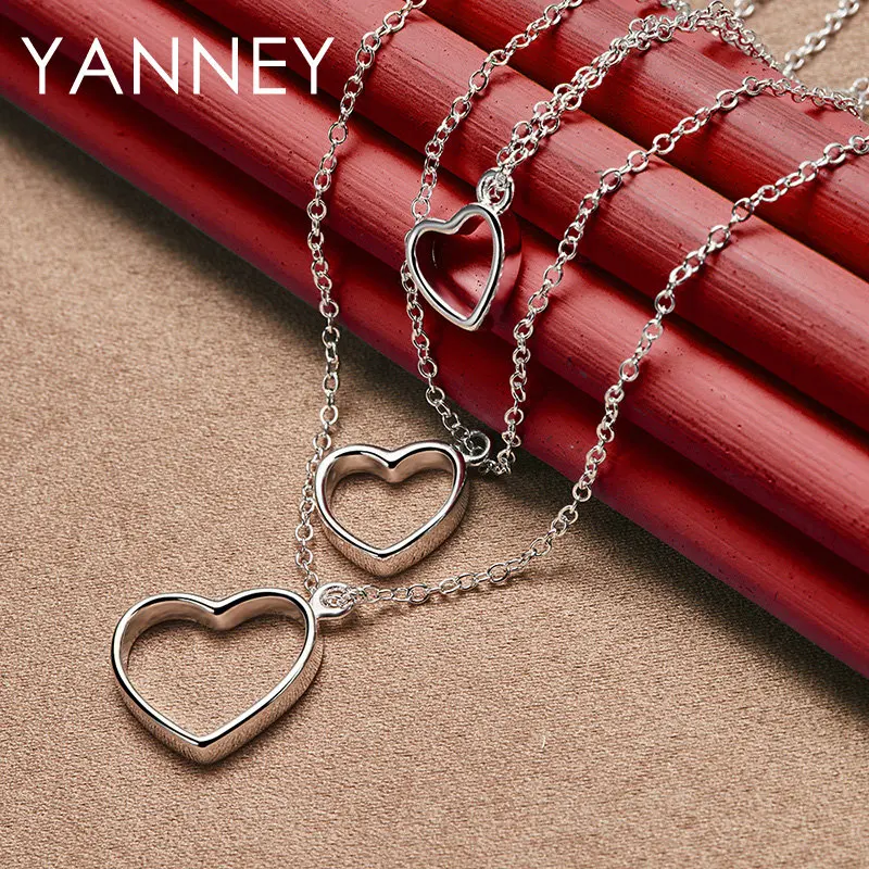 YANNEY 925 Sterling Silver 18 Inches Fine 3 Hearts Necklace For Women Fashion Charm Girlfriend Gift Jewelry Party