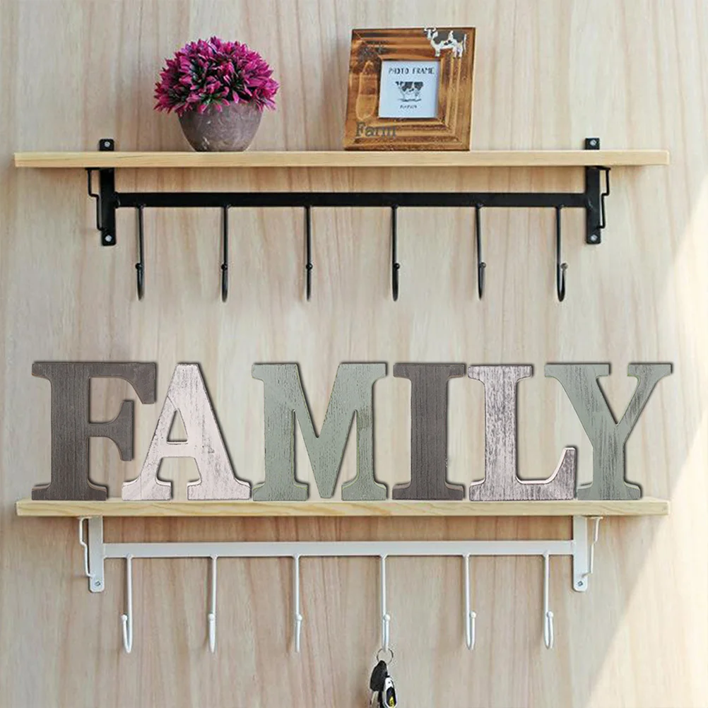 

1 set Family Letters Wooden Hanging Sign 5-Piece Set Torched Finish Rustic Home Decor For Living Room Wall Mantel Shelf Tabletop