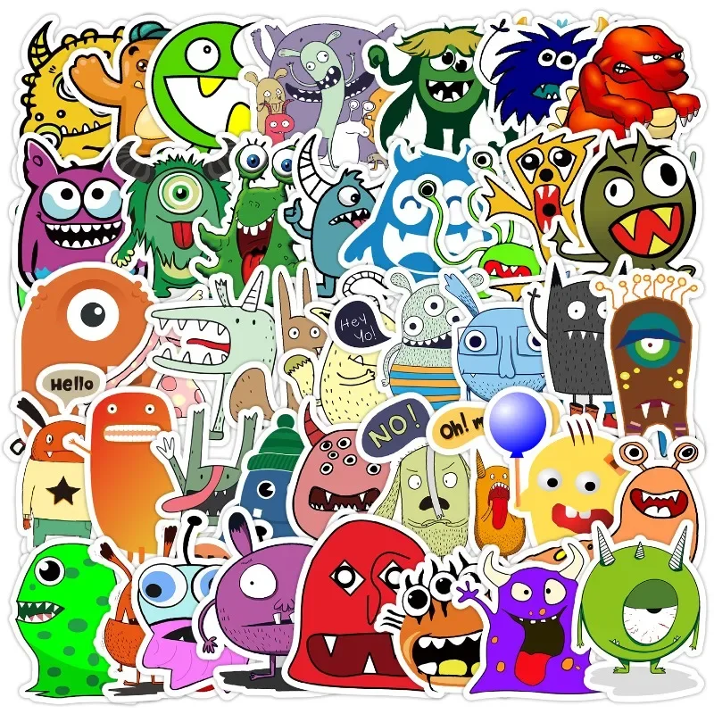 10/50Pcs Cartoon Cute Monster Graffiti Sticker Waterproof Decorative Stationery Phone Case Helmet Skateboard Children's Toy Gift