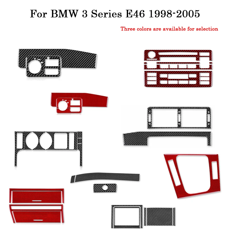 Carbon Fiber Central Console Switch Sticker for BMW E46 1998-2006 - 3 Colors (Red/Black/Black-Red), Anti-Scratch Interior Decor