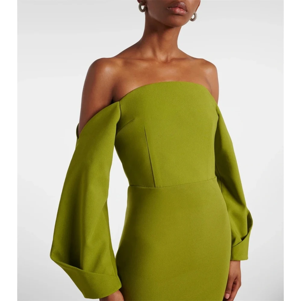 فستان حفلة موسيقية أخضر مخصص بسيط جيرسي مطوي مستقيم فساتين السهرة طويلة الأكمام طول الكاحل فساتين الحفلات الرسمية