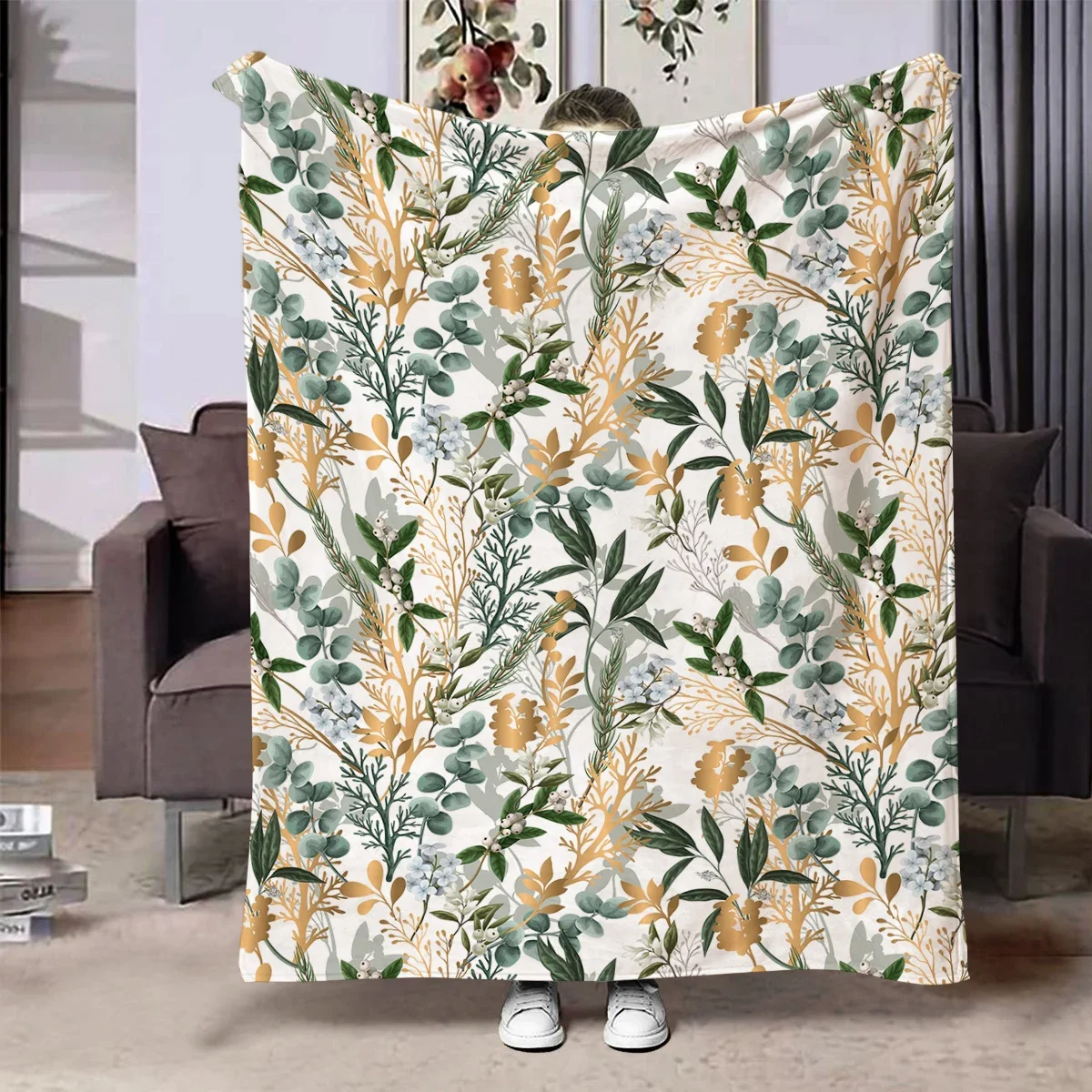 Elegant Botanical Leaf Pattern Throw Blanket Cozy Throw for Sofa Bedding Home Decor Gift 150x200cm