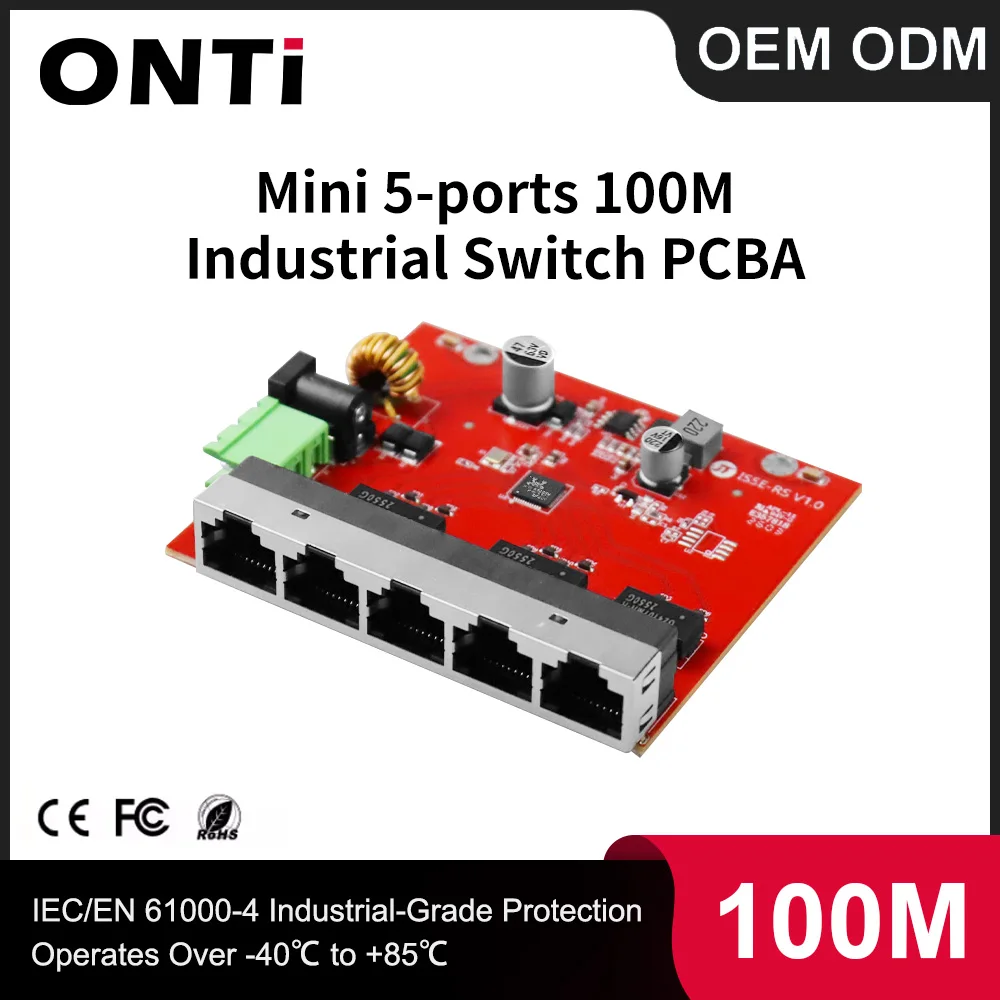 

ONTi 5-port Gigabit Industrial Switch PCBA 100Mbps Mini Industry Ethernet Switch DIN Rail Mounted Plug and Play Industrial Chip
