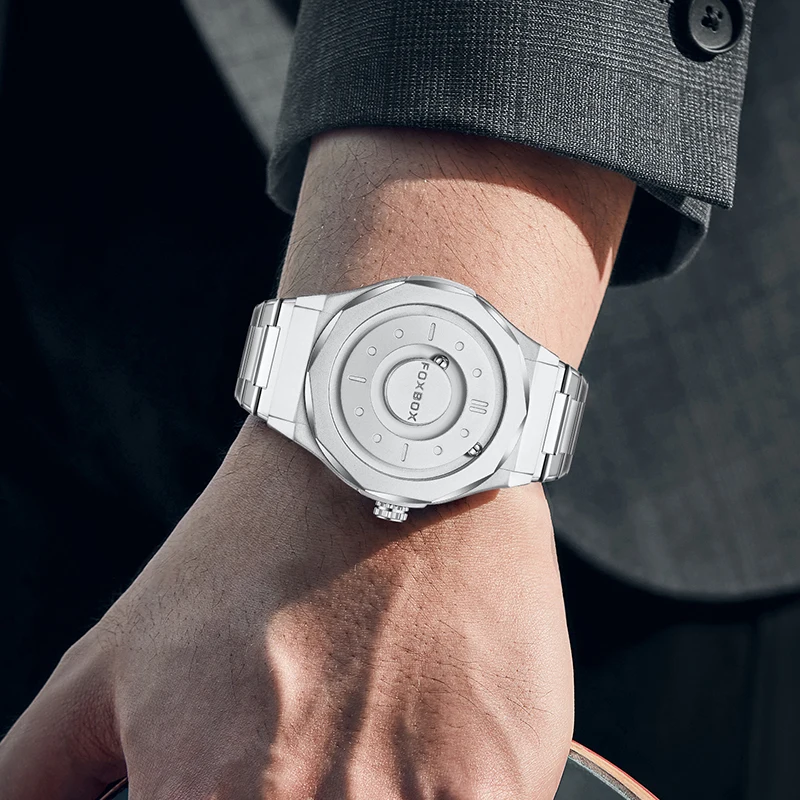 FOXBOX 2025 Luxe Horloges Mannen Creatieve Scrollende Kralen Quartz Horloge LUIK Mode Waterdicht Stalen Heren Horloge Reloj Hombre