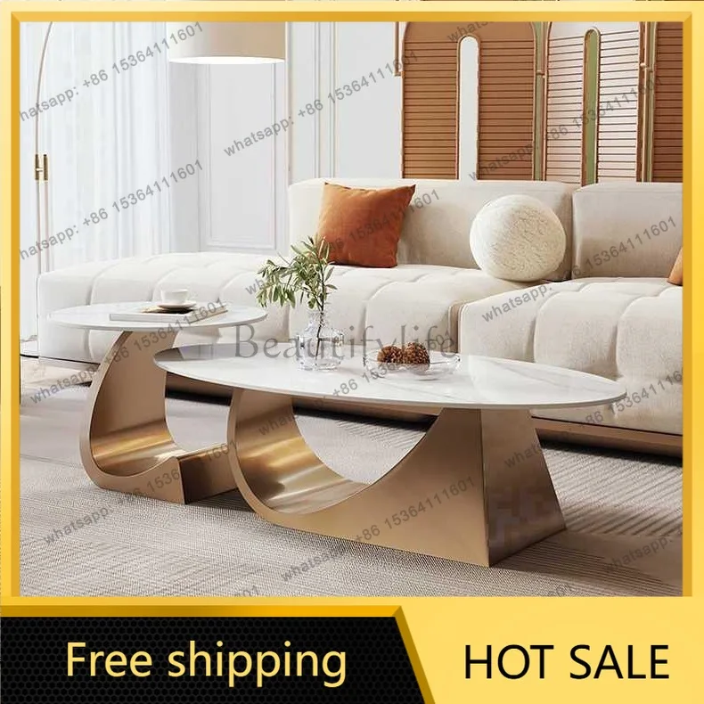 LS light luxury simple rock slab oval coffee table modern minimalist economical coffee table