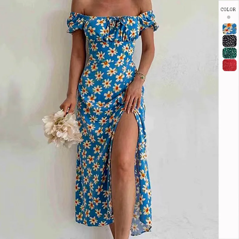 Długa spódnica damska z wysokim stanem, wzorem kwiatowym, stylizowana na styl bubble, casualowa, letnia, nowość, pojedynczy element odzieżowy.