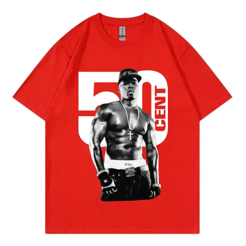 مغني الراب 50 سنت الجرافيك تي شيرت الذكور موضة الهيب هوب خمر تي شيرتات قصيرة الاكمام الرجال الصيف 100% القطن المتضخم تي شيرت