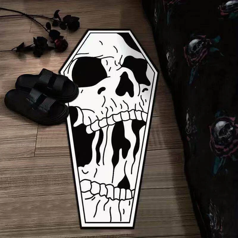 Bedroom Carpet Comfortable Crystal Velvet Rug Skull Halloween Spooky Floor Mat Creative Quirky Bedside Mats Home Decoration Rugs