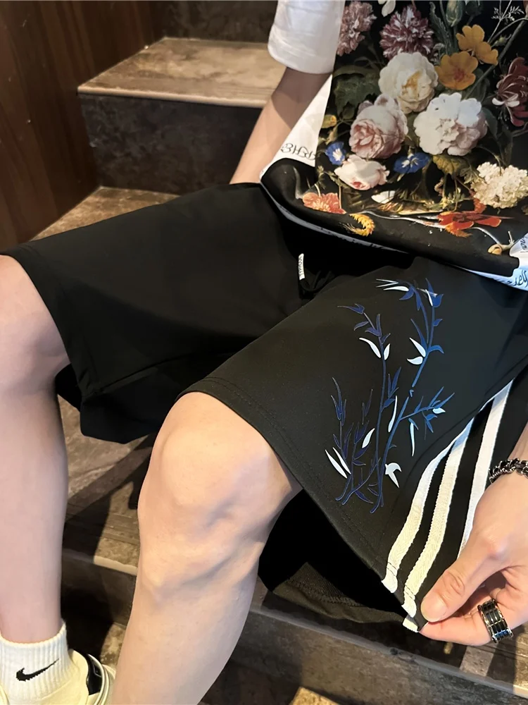 

Loose Fit Bamboo Embroidery Sport orts Men's Summer Casual Pants Straight Leg Breathable Comfortable Faionable Chinese Sle