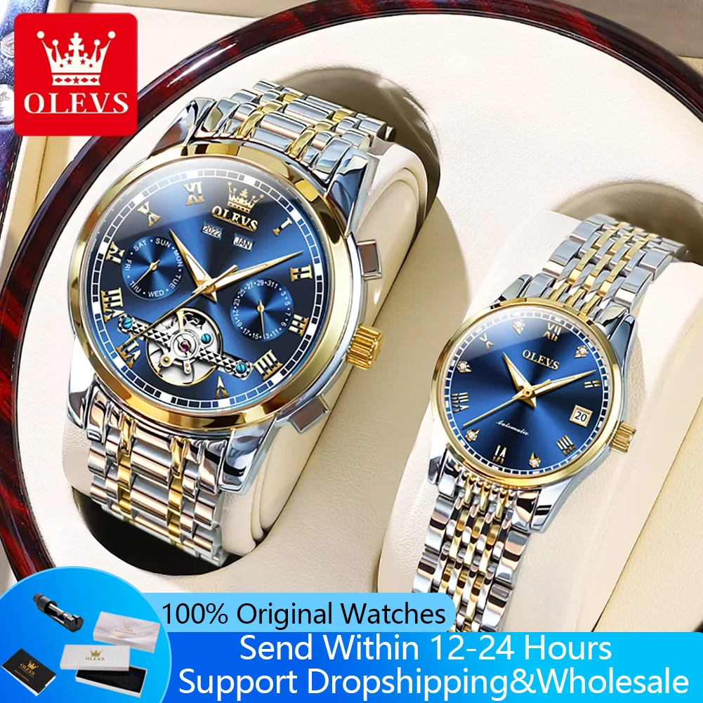 

OLEVS Automatic Couple Watch Roman Scale Original Auto Date Mechanical Wristwatch Luxury Business Waterproof Watch For Men Women