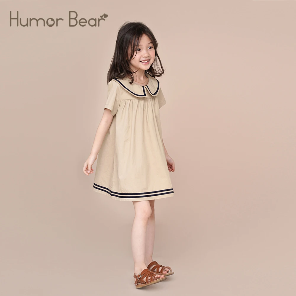 

Humor Bear Summer Girl's Dress Solid Color Navy Collar Short-sleeved Fashion Casual Princess Dress Children Kids Clothing