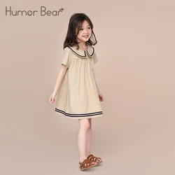 Humor Bear Summer Girl's Dress Solid Color Navy Collar Short-sleeved Fashion Casual Princess Dress Children Kids Clothing
