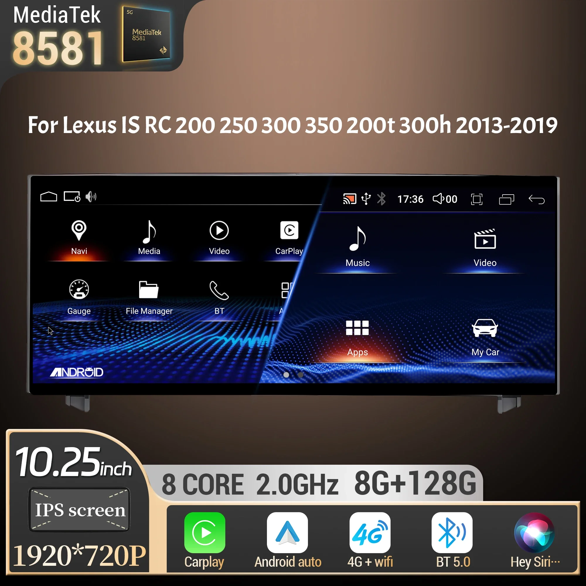 

10.25"For Lexus IS RC 200 250 300 350 200t 300h 2013-2019 Car Radio Multimedia Navigation Wireless CarPlay Touch Screen Stereo