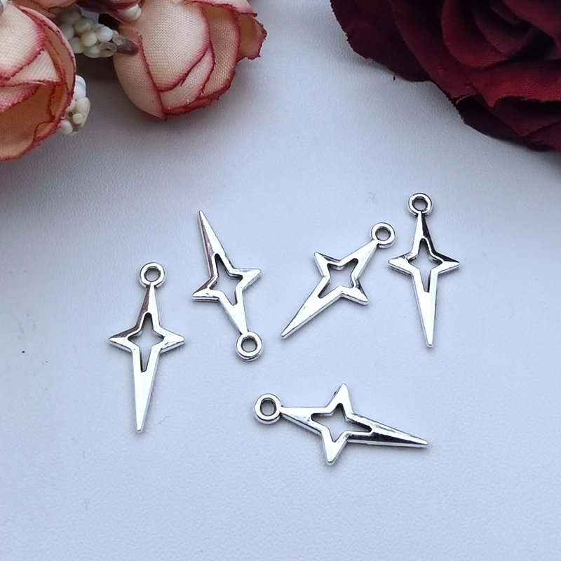 40pcs 23x10mm Charms Shining Stars Charms For Jewelry Making DIY Jewelry Findings Antique Silver Color Alloy Charms