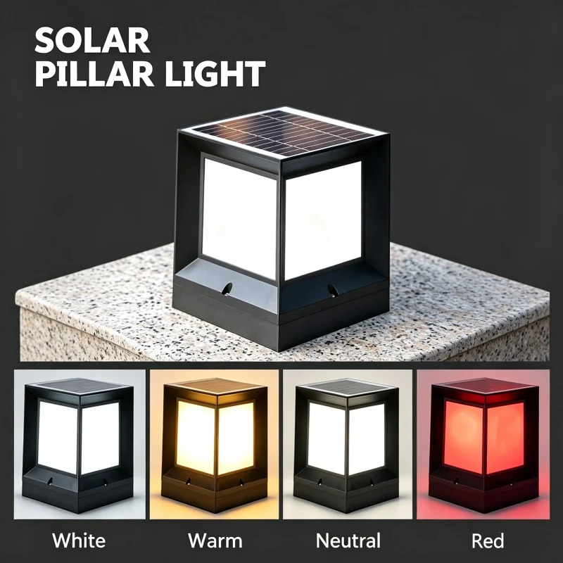 Solar Pillar Light IP65 Waterproof 4‑Color Changing Outdoor LED Post Lamp  Decor Lights for Garden Villa Fence Pathway Courtyard