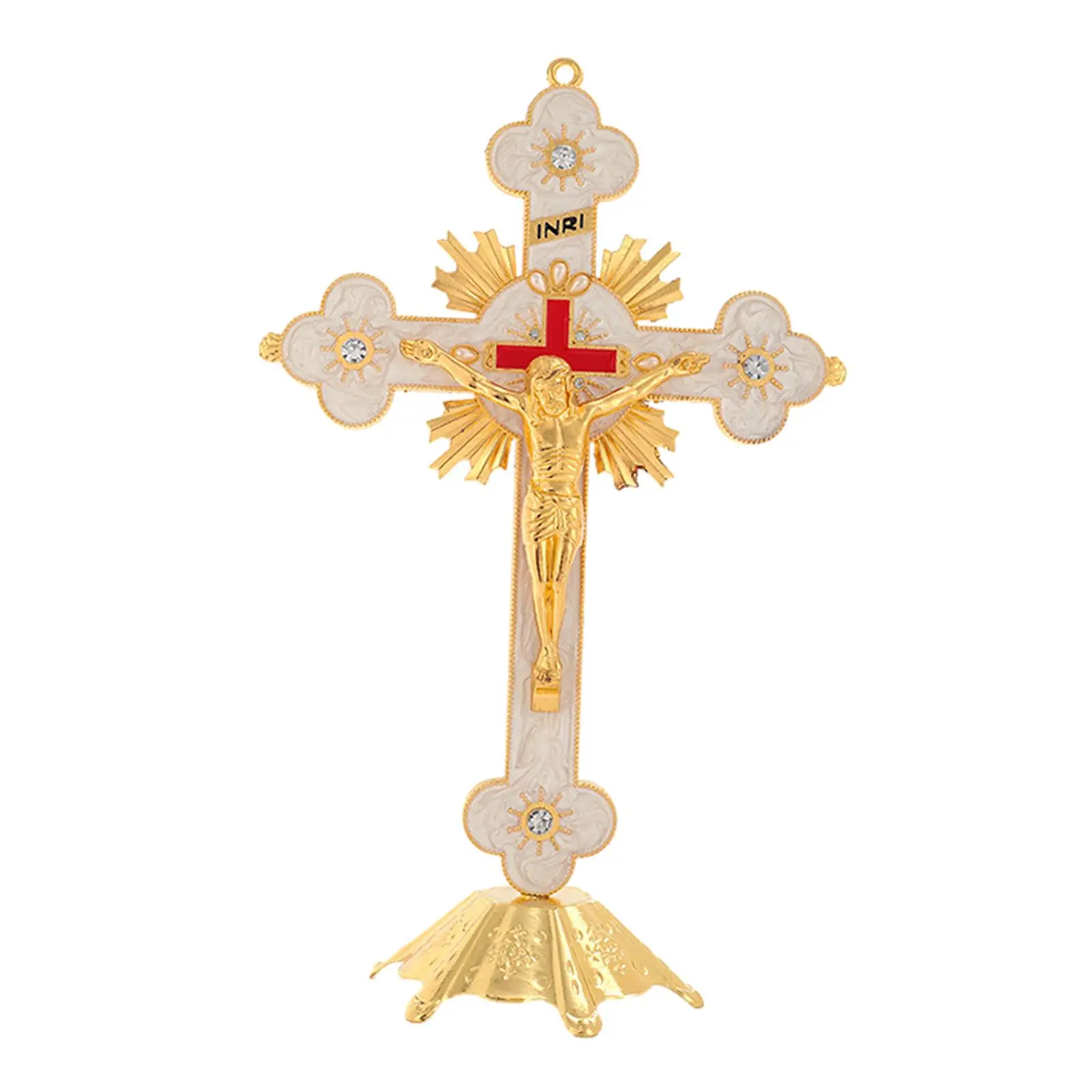 Jesus Crucifix Statue Collectible Removable Base Cross Statue Desktop Ornament for Indoor Living Room Entrance Shelf Home Decor