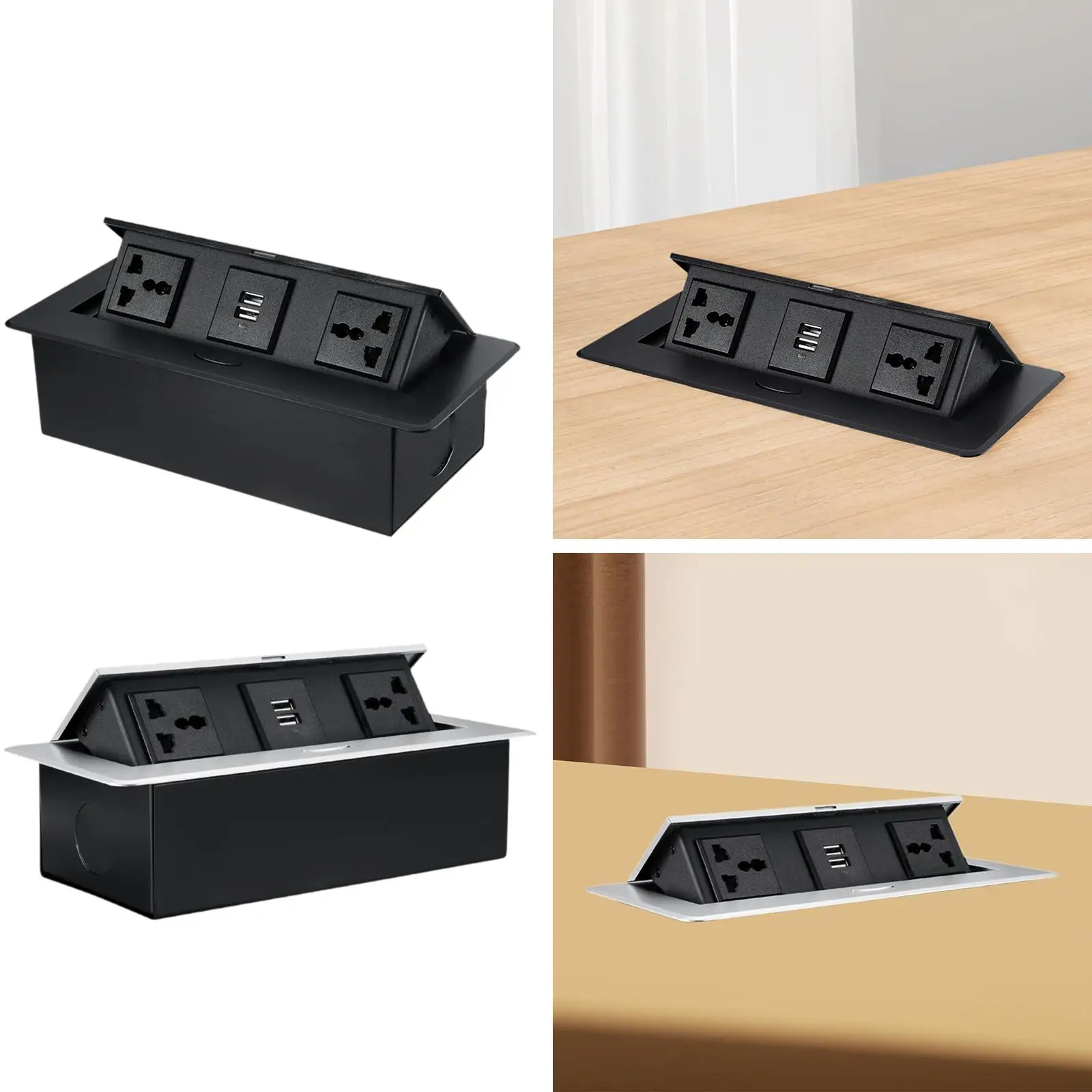 Desktop Hidden Socket Multifunctional Hotel Recessed Connection Box Office Workspace Embedded Power Strip USB Charging Ports