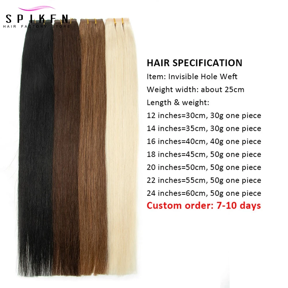 SPIKFN extensiones de cabello humano de trama con agujero de PU de doble inyección 16 "20" 24 "Micro Loop XO mechones de cabello de trama rectos 30-50G