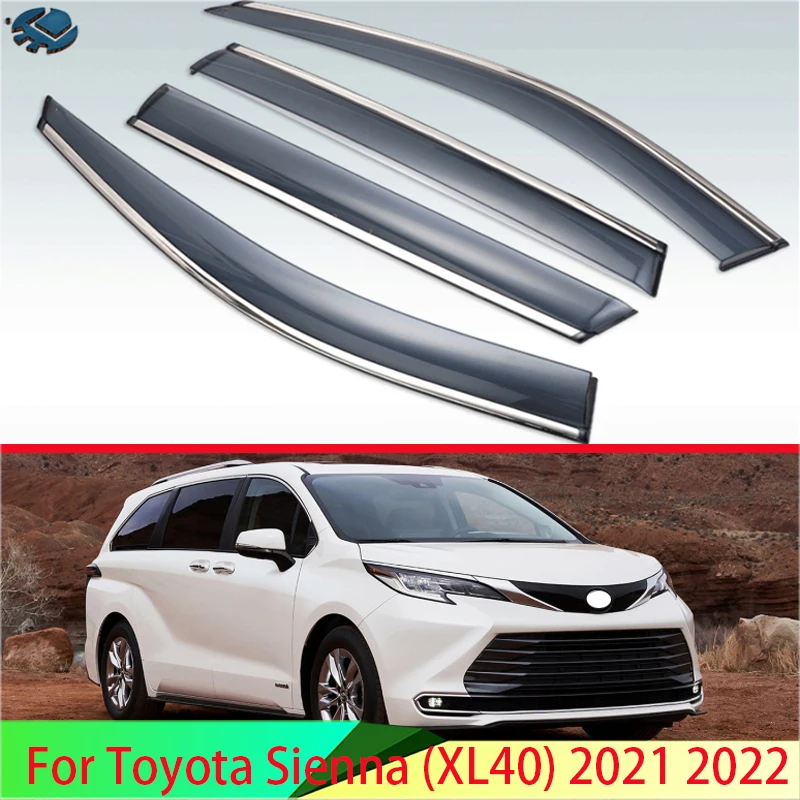 

For TOYOTA Sienna (XL40) 2021 2022 Car Accessories Plastic Exterior Visor Vent Shades Window Sun Rain Guard Deflector 4pcs