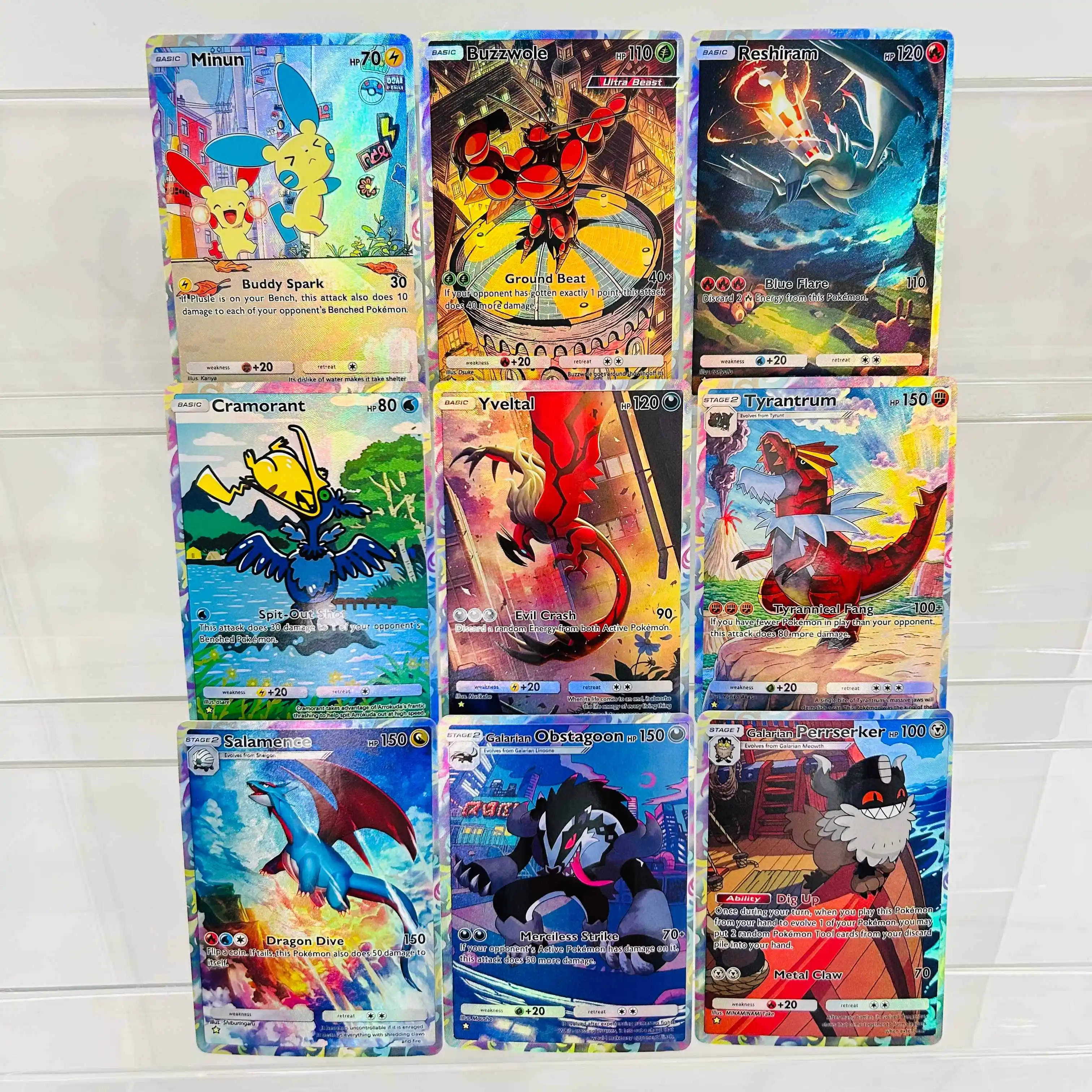 

Pokemon 9PCS Premium Anime Collection Card Set Featuring Reshiram, Yveltal & Salamence with Holographic Texture DIY Cards