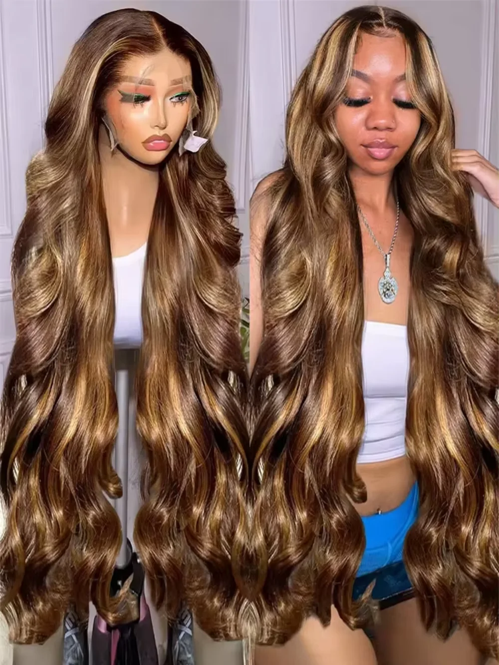 

40 46 Inch 220 Density 4/27 Highlight Ombre Blonde Body Wave 13x4 Lace Front Wig Brown Color 13x6 HD Lace Frontal Human Hair Wig