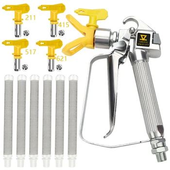 Airless paint spray gun, high pressure 211,415,517,621 PSI with 4 x swivel joints 3600 and 6 x filters