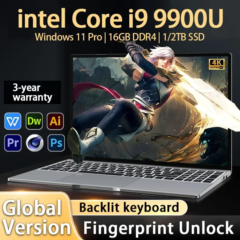 2026 New laptop 15.6 Inch Windows 11 Intel Core i9 9900U 16GB RAM 1TB 2TB SSD Fingerprint Unlock Study Office Pc Gaming Laptops