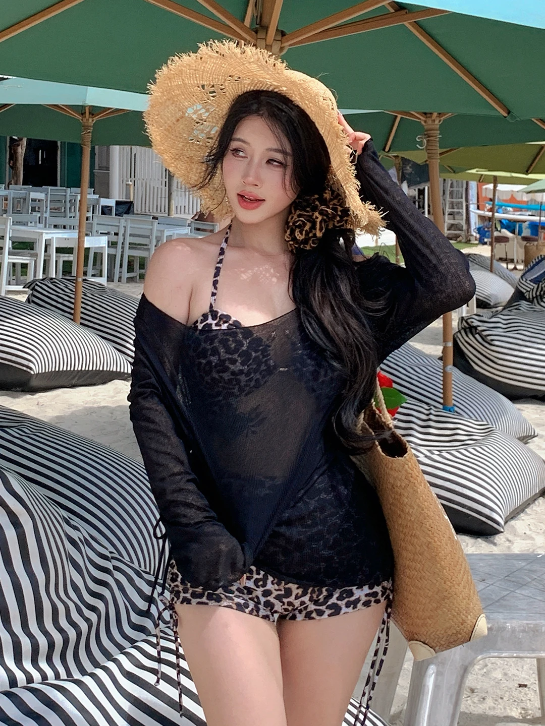 

New plus Size Leopard Print Bikini Tee Piece Set Women's Swimming Suit for Vaion Hot Spring Soaking Sunscreen Swimsuit