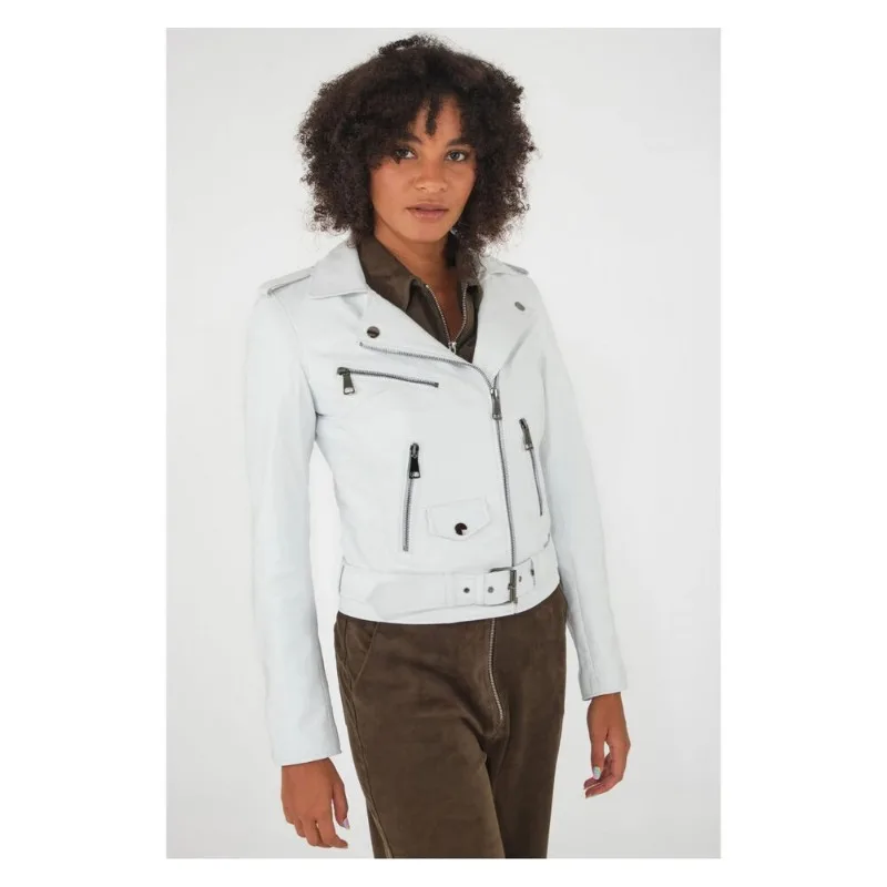 

Women's White Leather Jacket Slim Fit BIker Style Jacket Fashion Trends