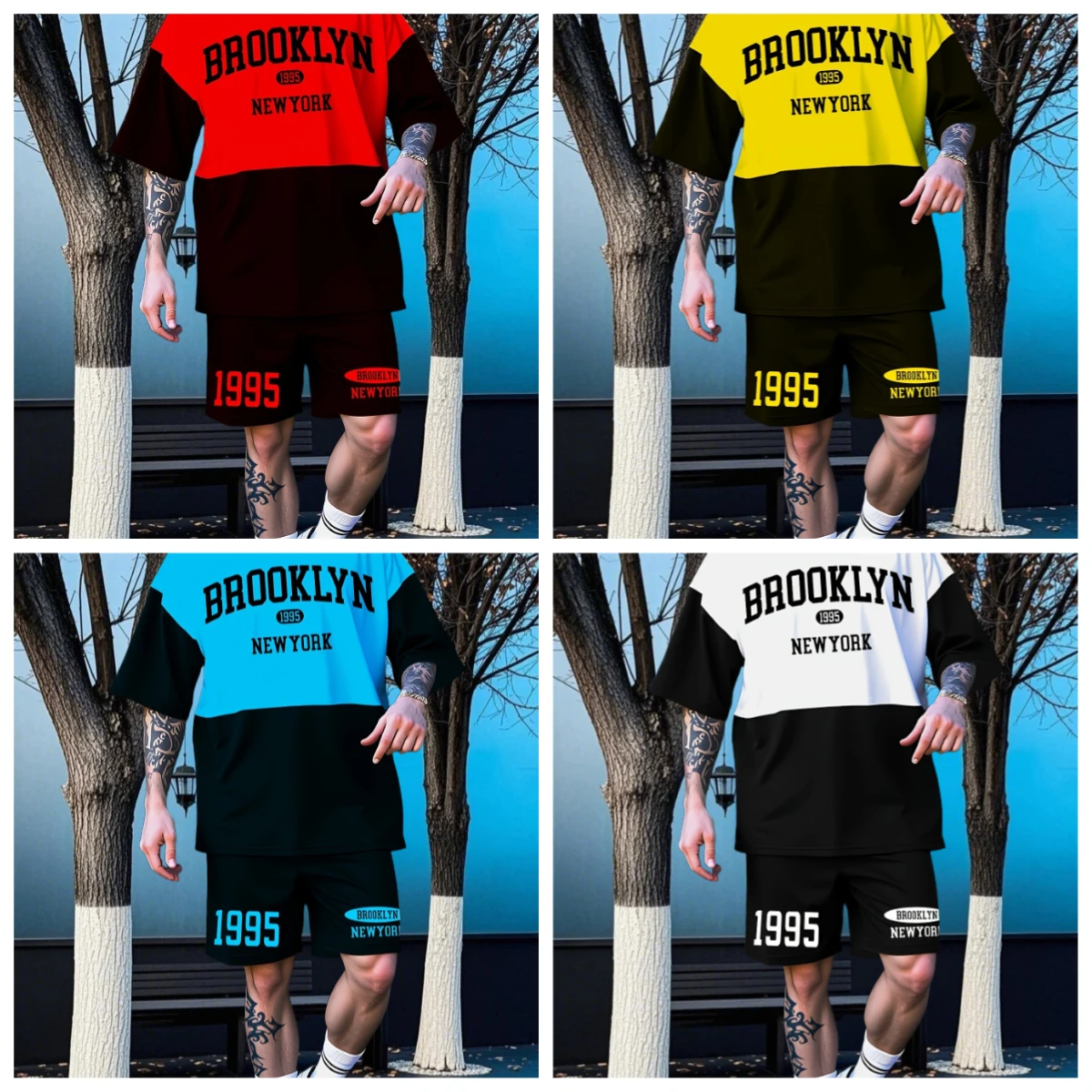 

25/26 New Summer Set Men's T-shirt Trendy American Street Printed Round Neck Men's Set Trendy Handsome Sports Two Piece Set