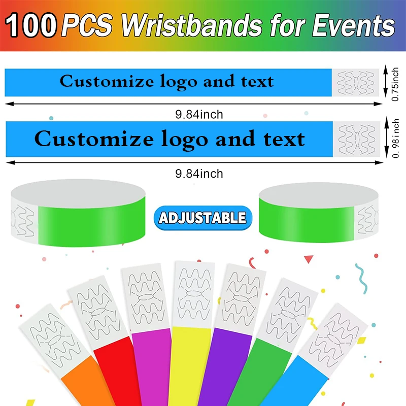 Custom Wristband Paper Tickets Party Band Personalized Wristbands for Events Tear-Resistant Waterproof Tyvek Dobon Bracelet
