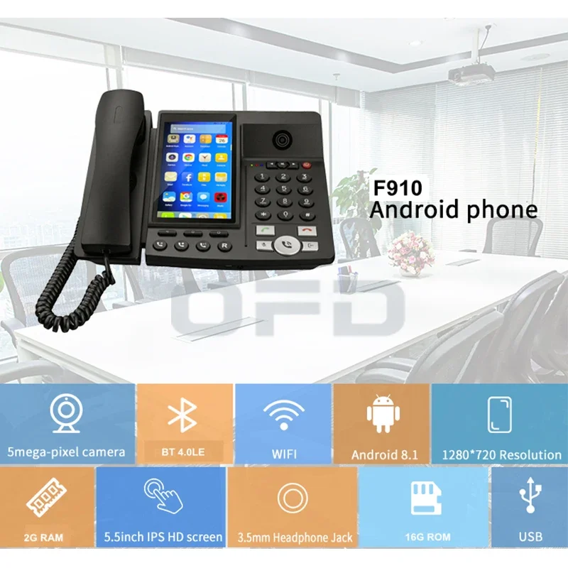 Téléphone intelligent sans fil F910 4G VOLTE, téléphone de table Android avec appel vidéo, voix HD, partenaires WiFi, 5.5 pouces, tactile, caméra