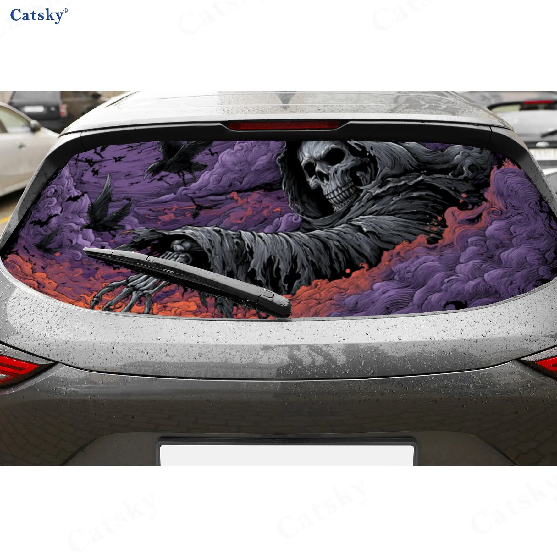 

Reaper Raven Bold Exploration ПВХ перфорированные автомобильные виниловые обертывания, прочная наклейка на заднее лобовое стекло автомобиля, водонепроницаемая наклейка на заднее окно автомобиля