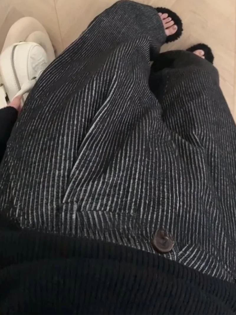 

Женские вельветовые брюки ROUJE KEFSS в полоску с широкими штанинами, осень-зима 2024, новые прямые брюки для полных женщин