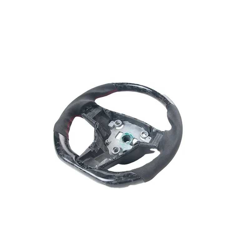 Forged Carbon Fiber Steering Wheel For Tesla Model 3 Model Y  Customized Wheel Arcantra Leather with Red Stitchingcustom