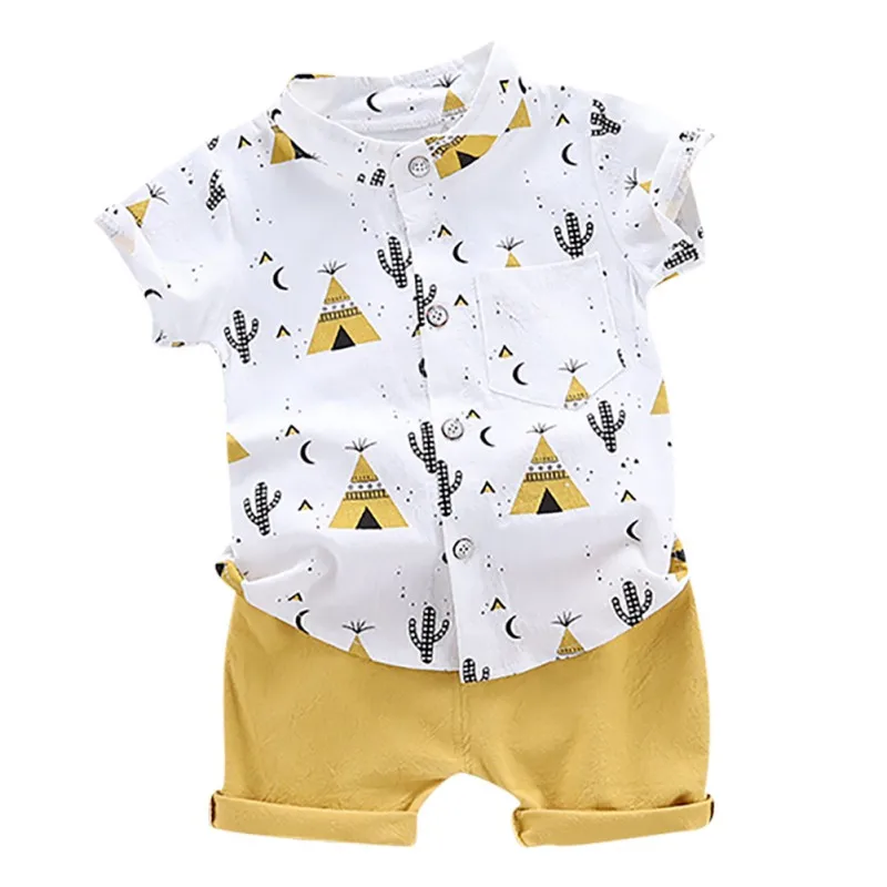 Summer Children Boys Casual Short Sleeve Floral Print T-shirt Tops+Shorts Costume Set