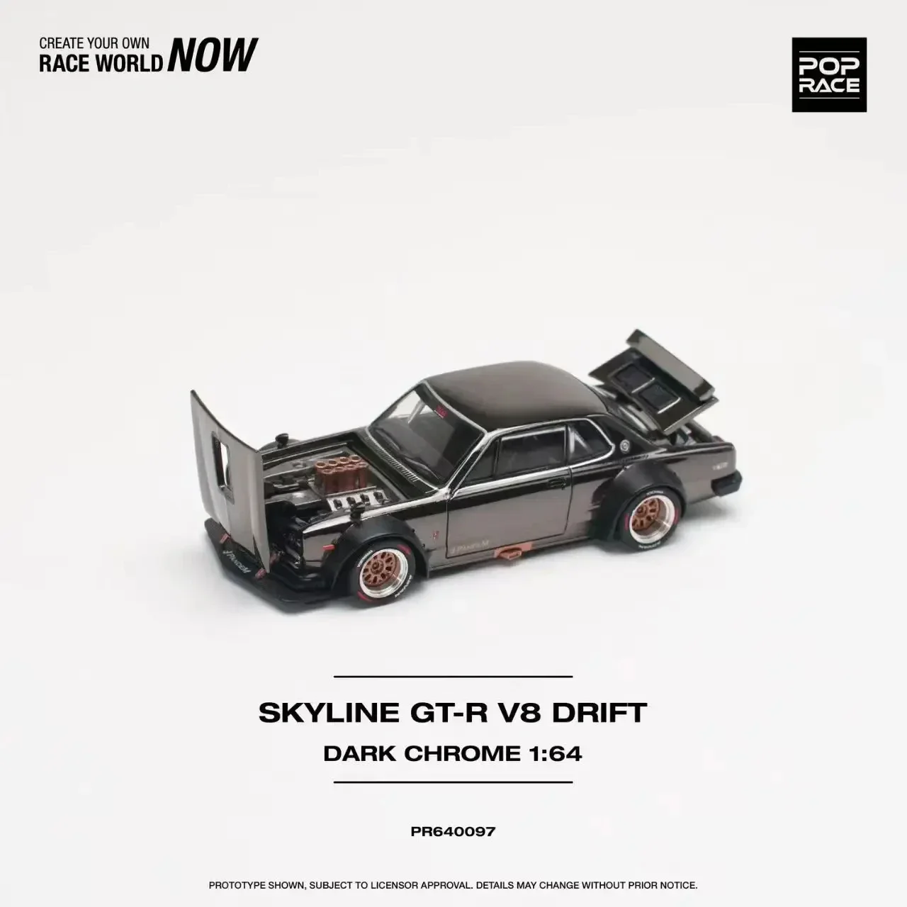 POP-Collection de modèles miniatures de course Skyline GTR KicalC10 Hakosuka V8 Drift, Diorama moulé sous pression chromé foncé, jouets en stock, 1:64