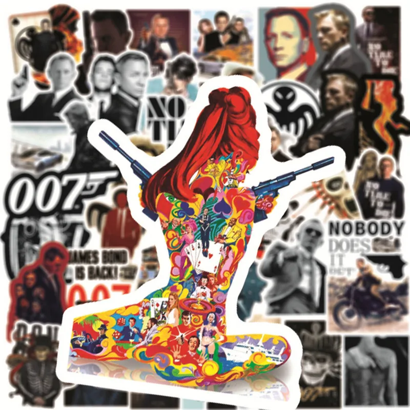 50Pcs 007 Series Movie Decorative Bond Stickers Funny Cartoon Decals For Laptop Luggage Skateboard Motorcycle Phone Waterproof